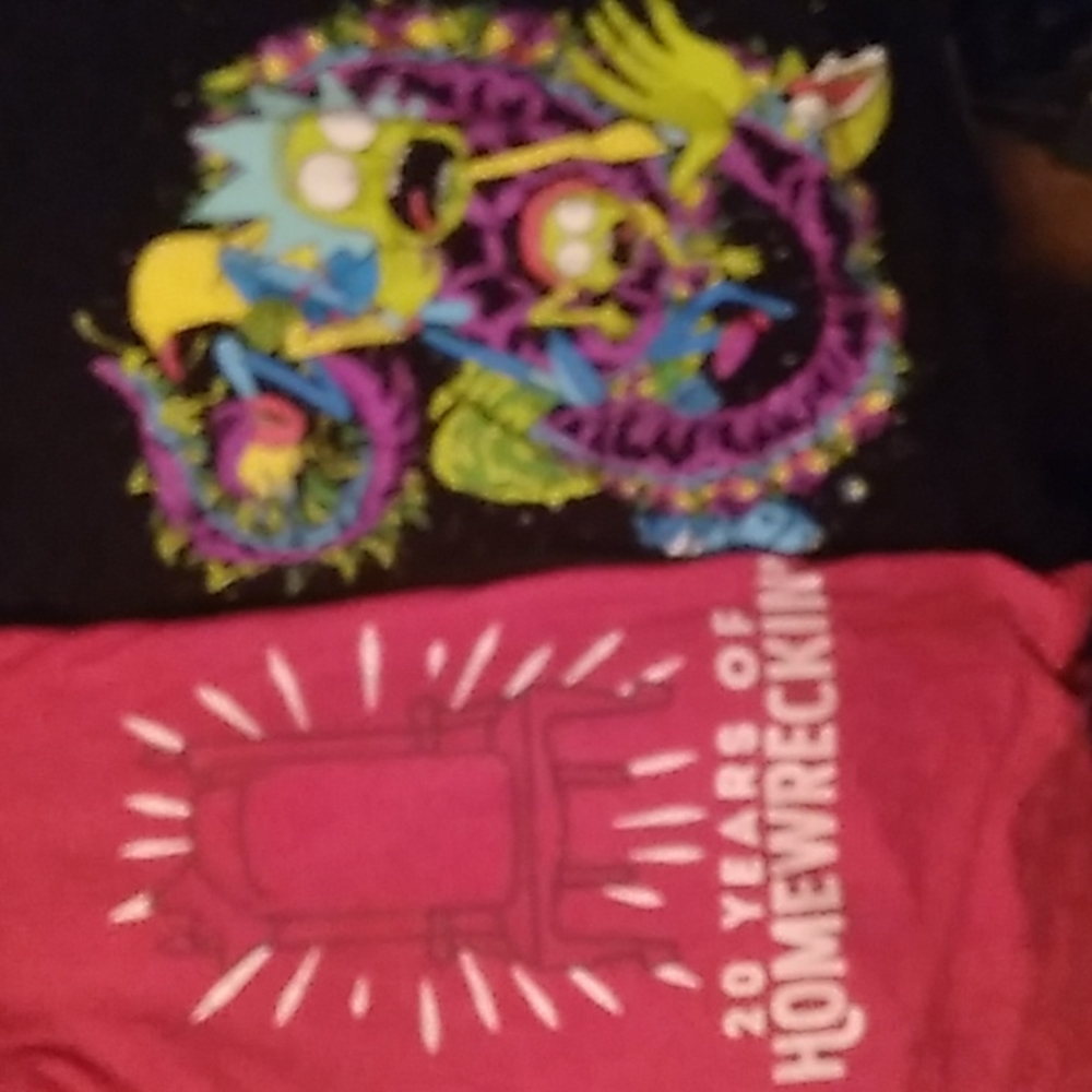 2 Womens T-Shirts Bundle - (1) Red "Moes" Shirt & (1) Black "Rick & Morty" Shirt